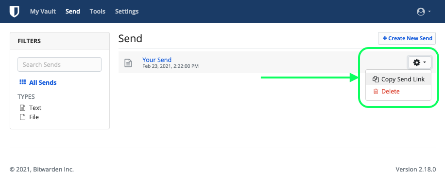 Copy a Send link