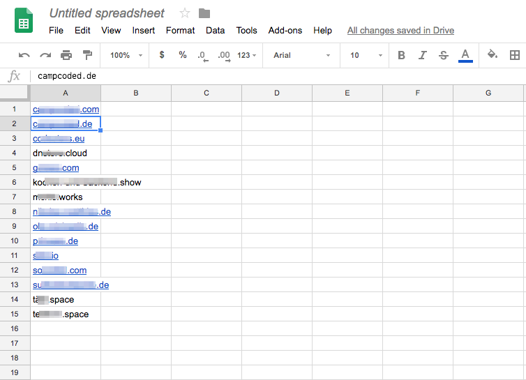 list of domains in google sheets