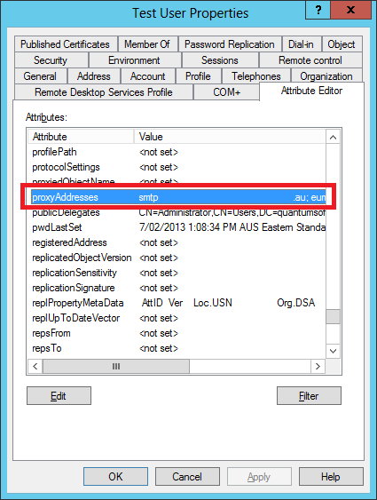Active Directory Properties - Attribute Editor