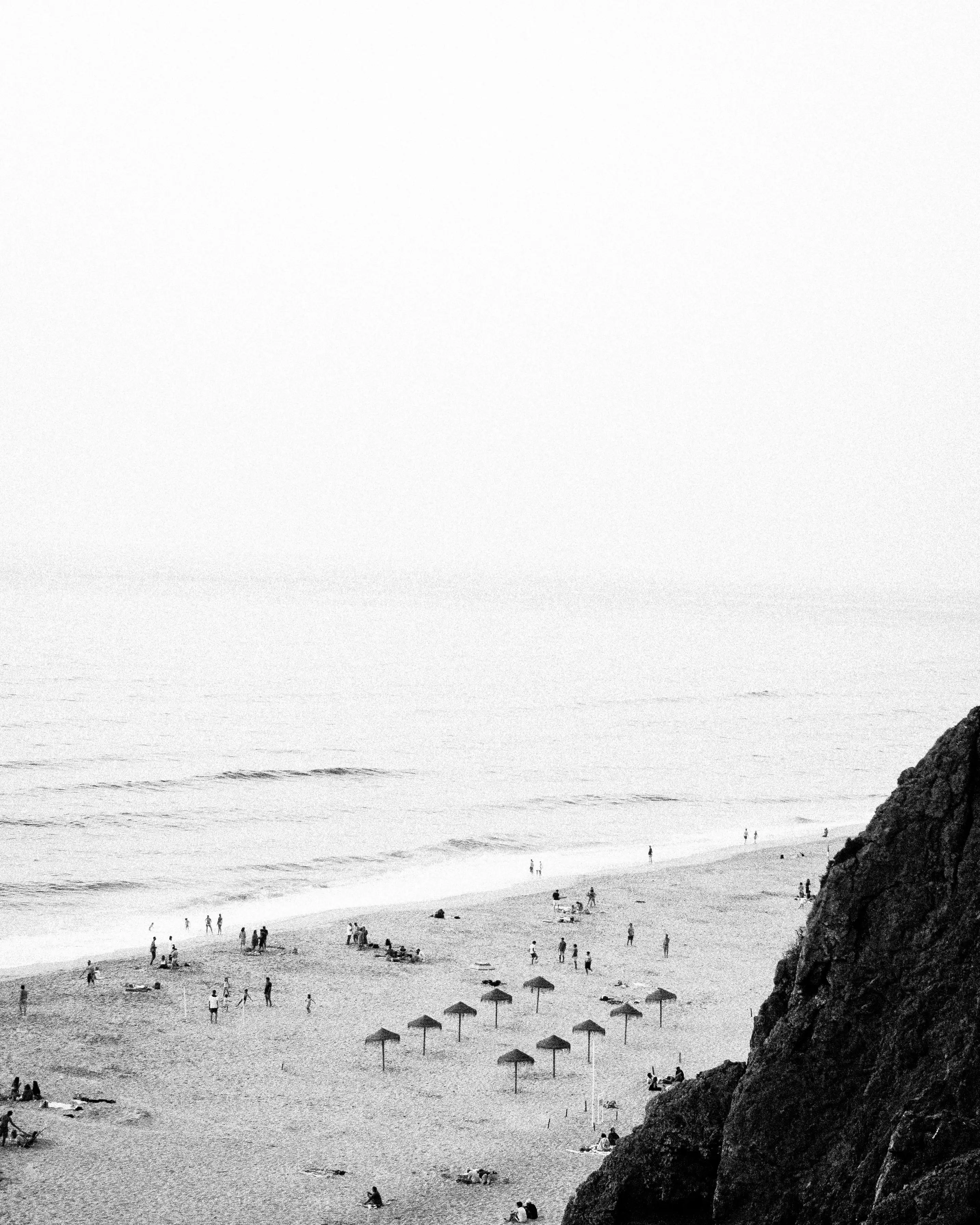 BW image of a beach in Sintra, Lisbon