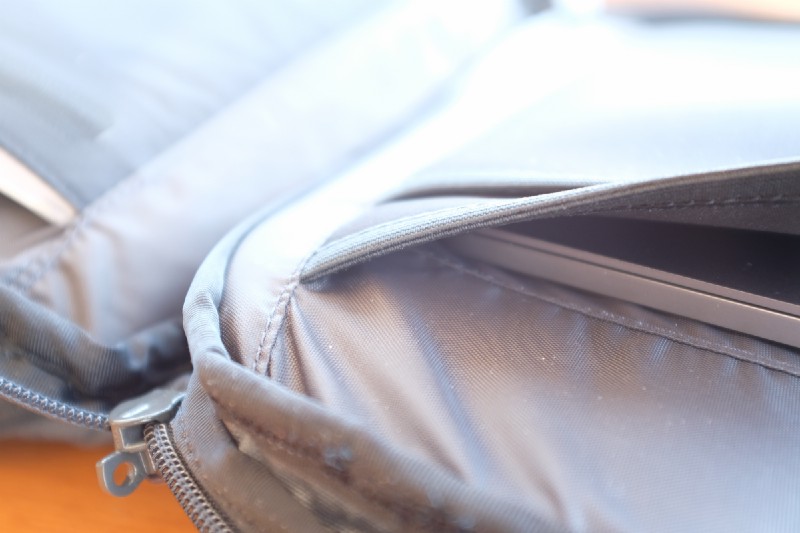 Due the genius design, the laptop compartment ends not near the finish. This means even if you drop your bag, your laptop will never hit the ground
