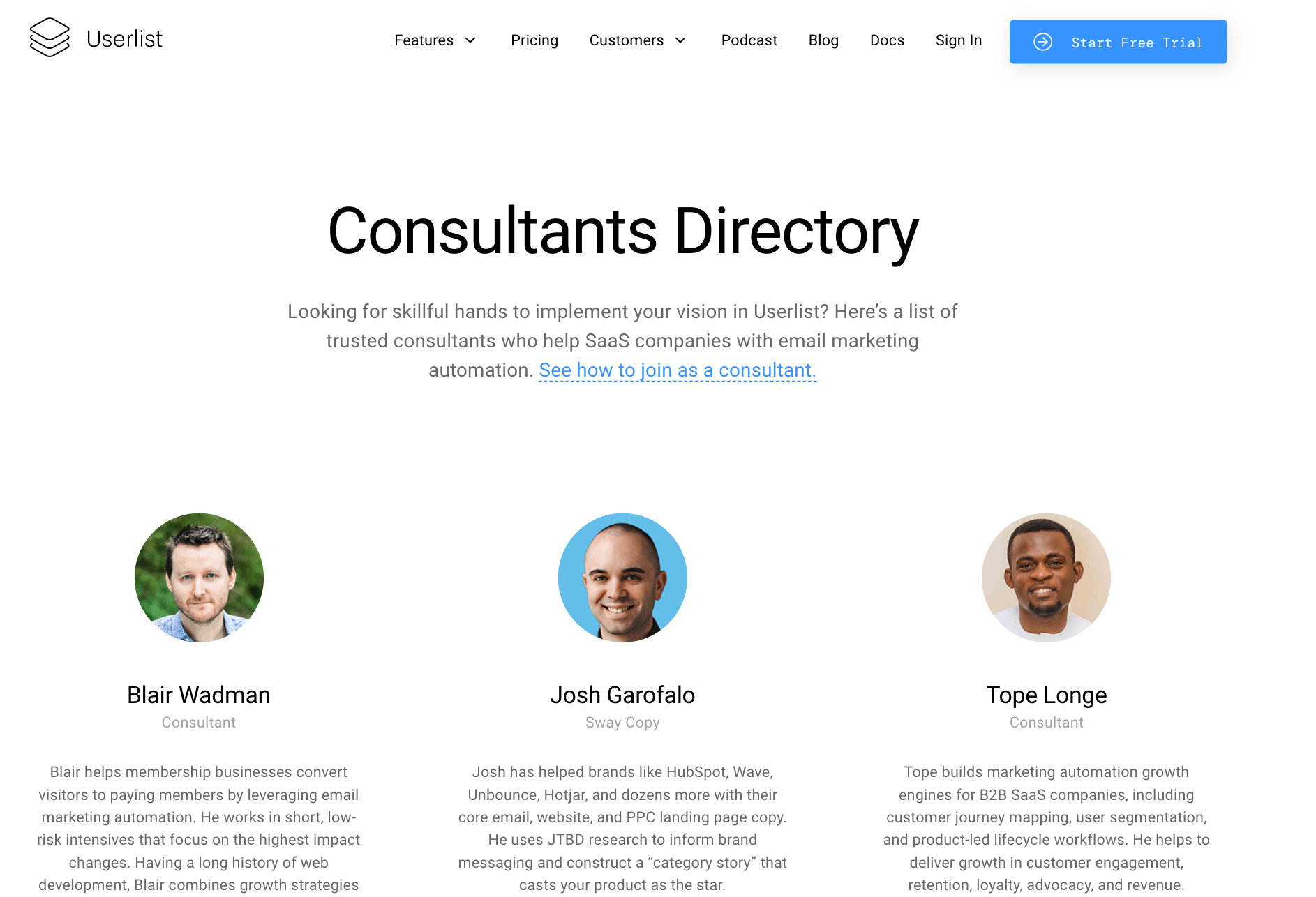 SaaS User Activation: Screenshot of Userlist consultants