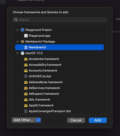 Package selection window in Xcode