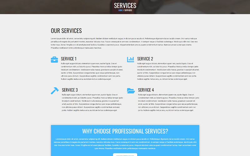 Screen capture of services page on website design and development project concept.