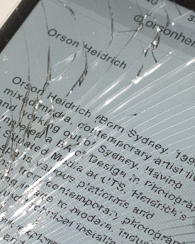 Orson Heidrich artist website documentation cracked iPhone screen