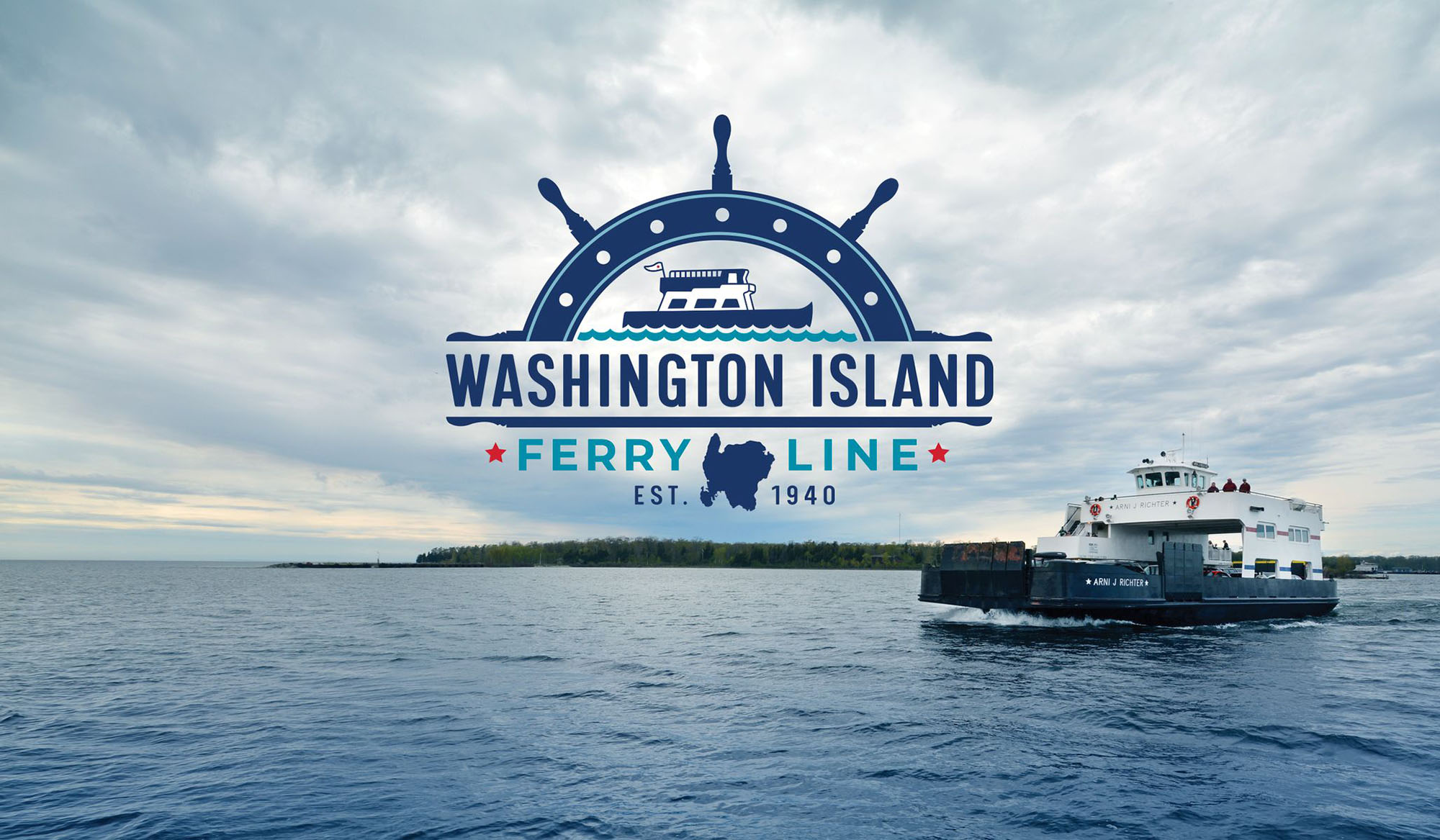 A collection of brochure, social media graphics and website design created for the Washington Island Ferry rebranding