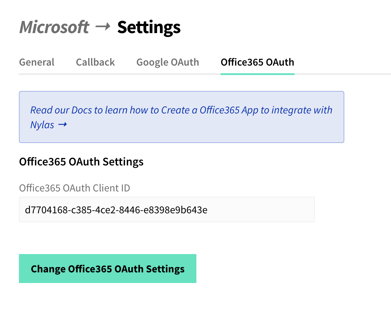 Nylas Dashboard, Microsoft App Settings