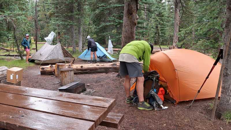 Setting up tents at Crater Lake National Park