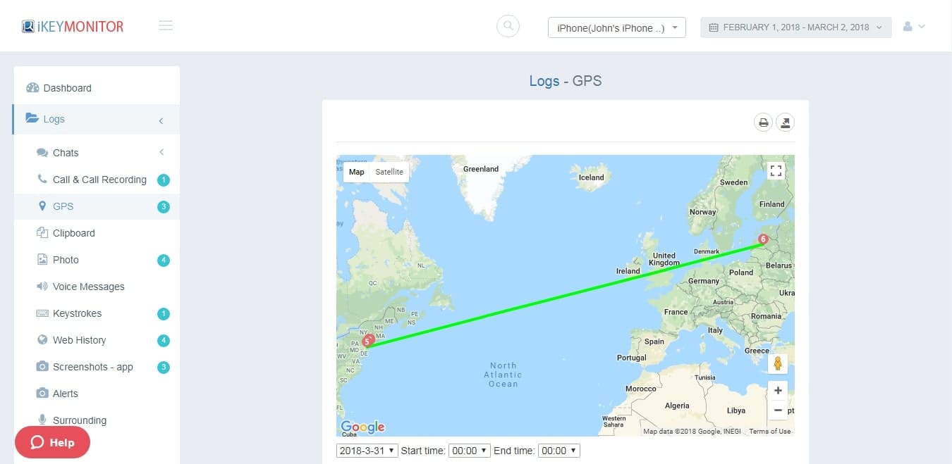iKeyMontior Demo tracks the GPS location of the target device on preset intervals, Geo-fencing is a virtual geographical boundary which is set on the map
