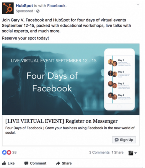 event registration messenger ad
