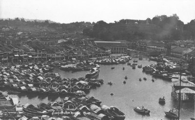 View of Boat Quay at Singapore River, 1910s