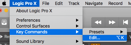 Open key commands in Logic Pro X
