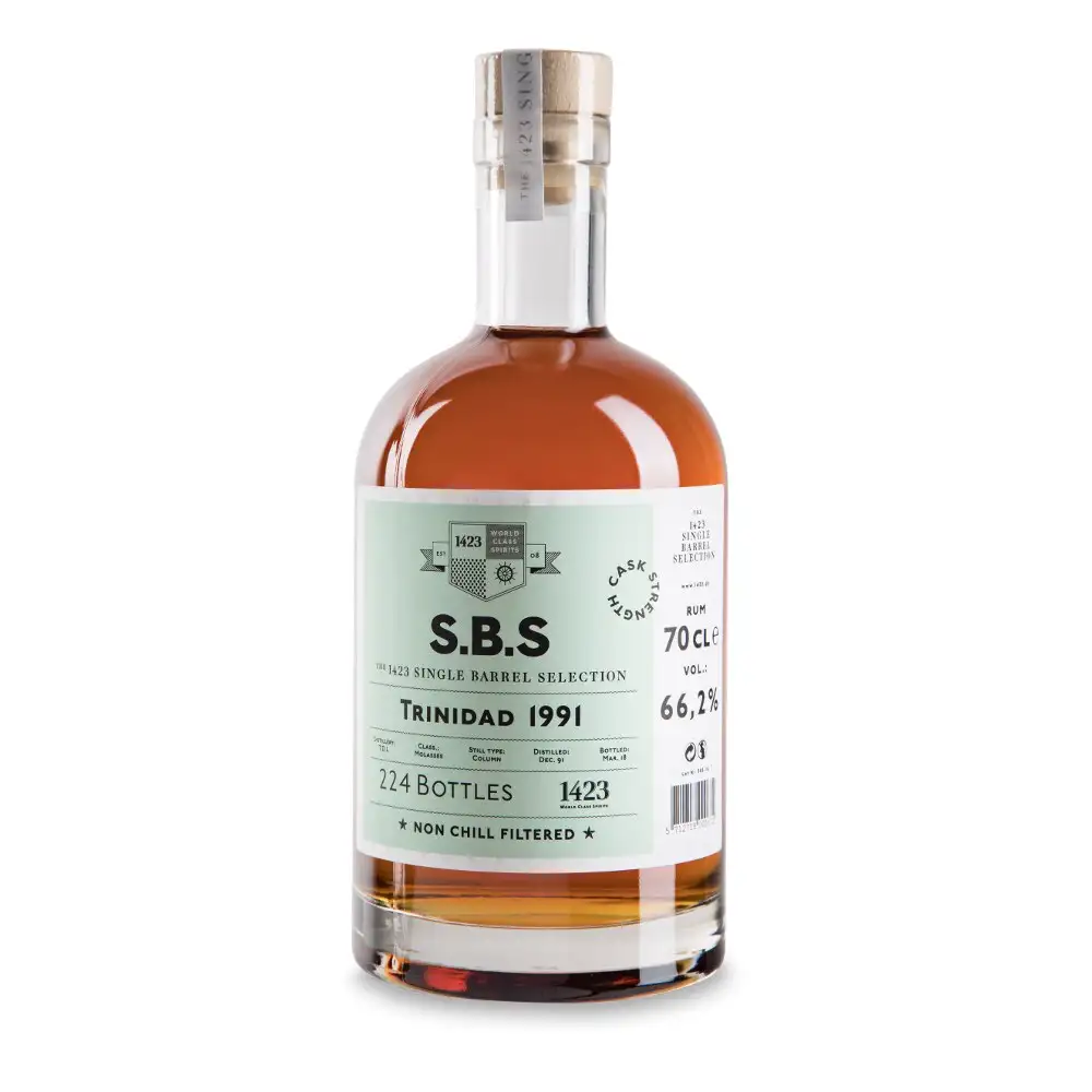 Image of the front of the bottle of the rum S.B.S Trinidad