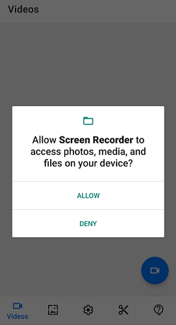Granting permissions to the Screen Recorder app
