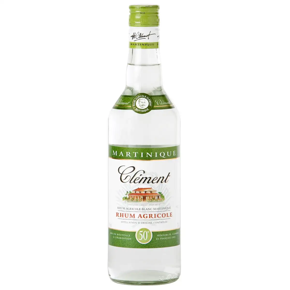Image of the front of the bottle of the rum Clément Blanc 50