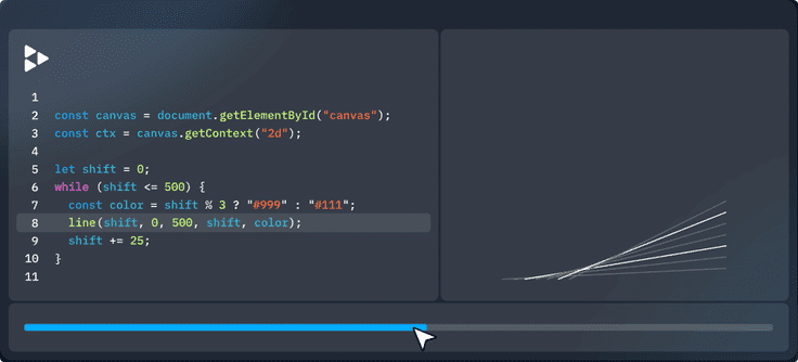 A debugging tool that shows the code on its left and the output on its right and a play track on the bottom like a video player where you can go back and forth in time through the code