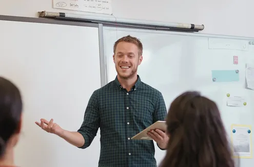 A teacher giving vocabulary instruction in the classroom
