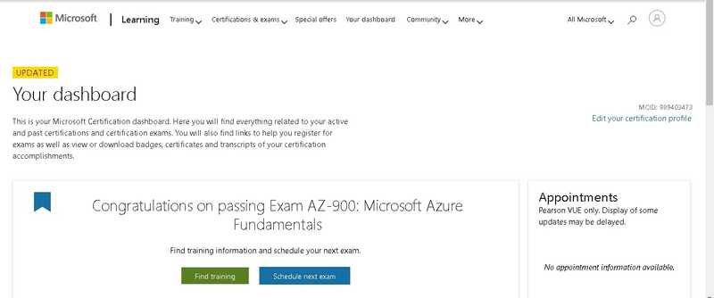 Microsoft Certification Dashboard