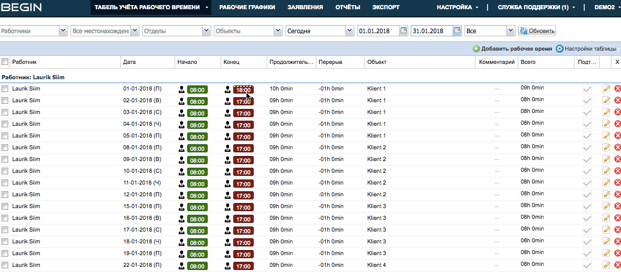 Облачные табеля рабочего времени