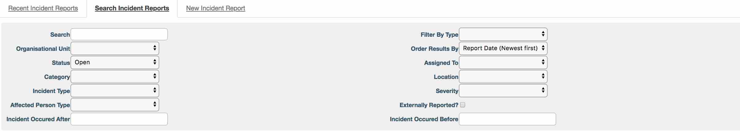 Incident search options
