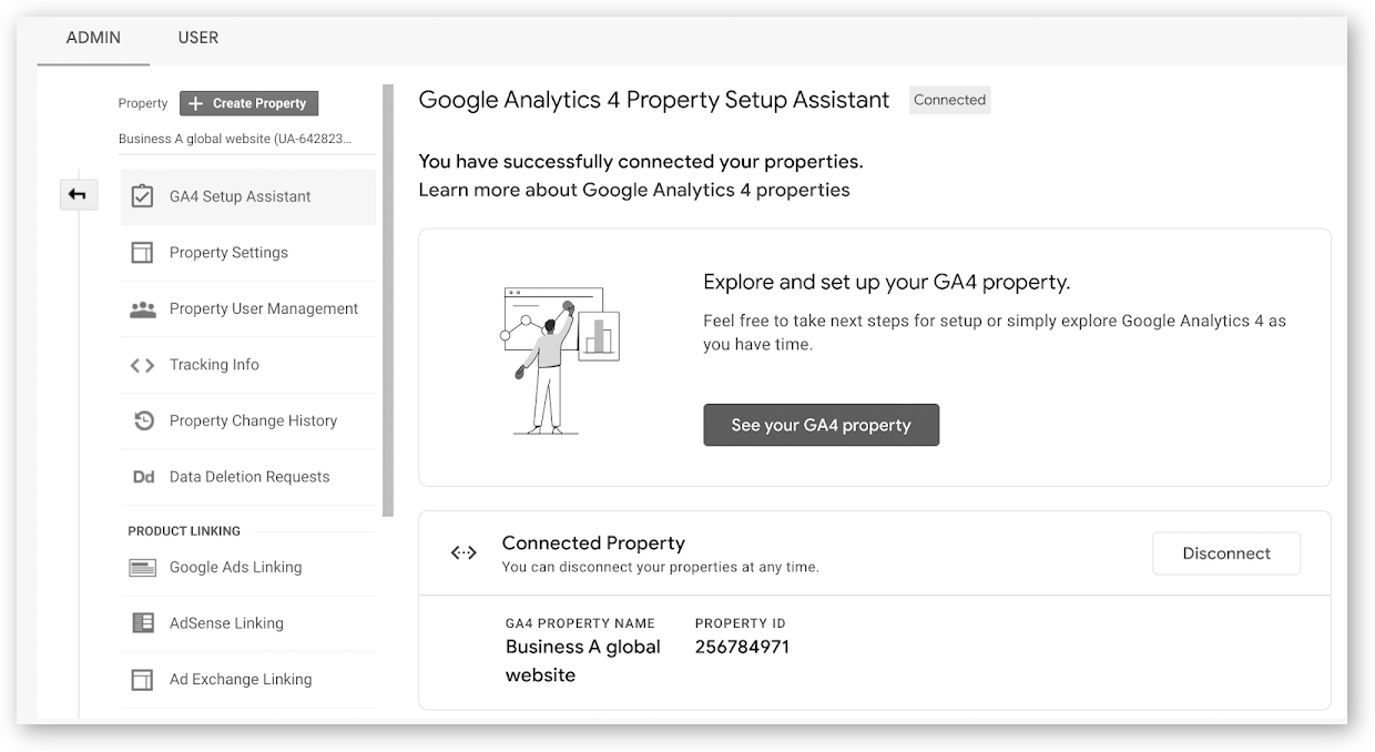 Google Analytics 4 property setup assistant page