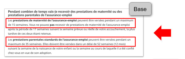 La page Web pour le nombre de semaines de prestations avant.