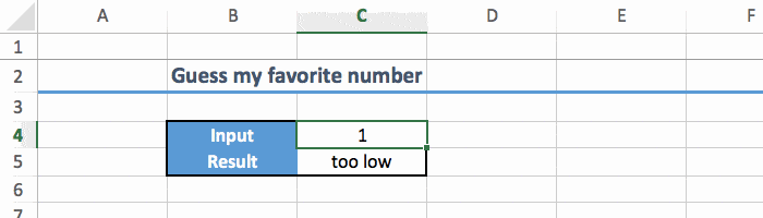 build a small game to guess my favorite number by using if function in excel