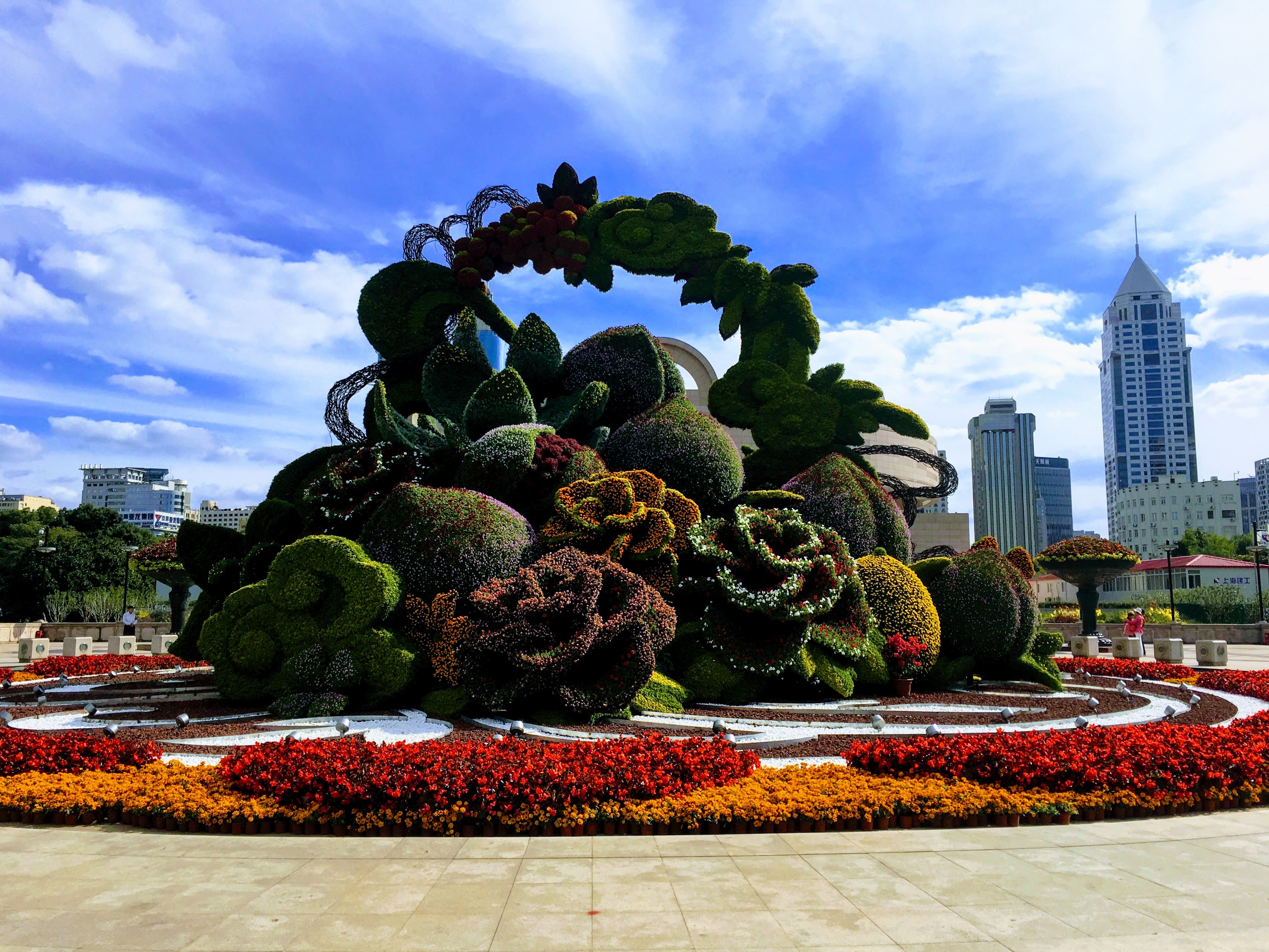 floral art piece in front of shanghai museum in shanghai, china