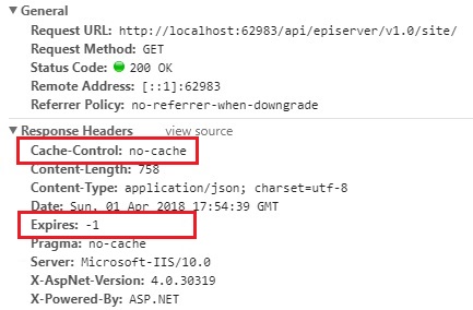 Inspect a Content API request in the browser and note the Cache-Control and Expires header via Chrome Developer tools