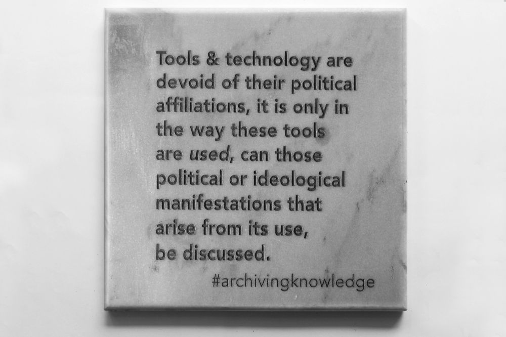 Tools & Technology are devoid of their political affiliations, it is only in the way these tools are used, can those political or ideological manifestations that arise from its use, be discussed, From the series: Archiving Knowledge, hand engraved marble, 2018