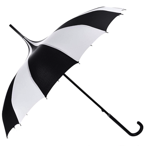 black and white striped umbrella