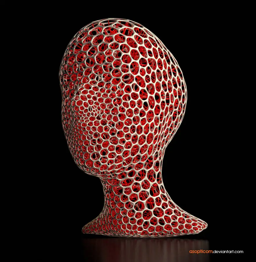 a face and neck made out of lattice material