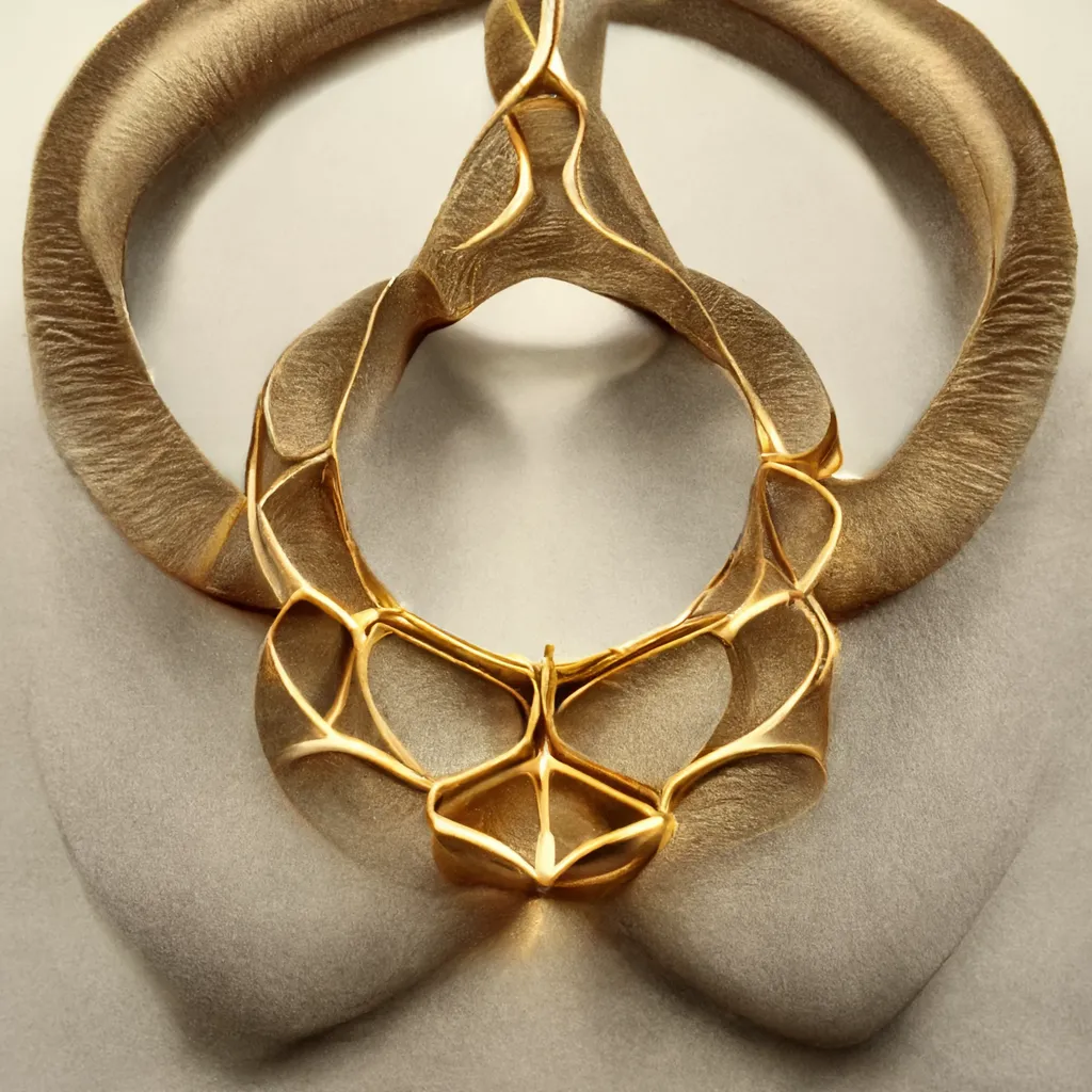 jewellery design, generated by Artificial Intelligence - text to image generation generative design feigenbaum attractor shape gold jewellery luxury symmetric