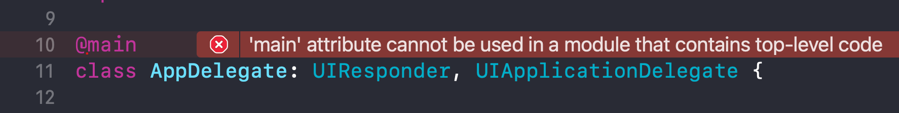 'main' attribute cannot be used in a module that contains top-level code.