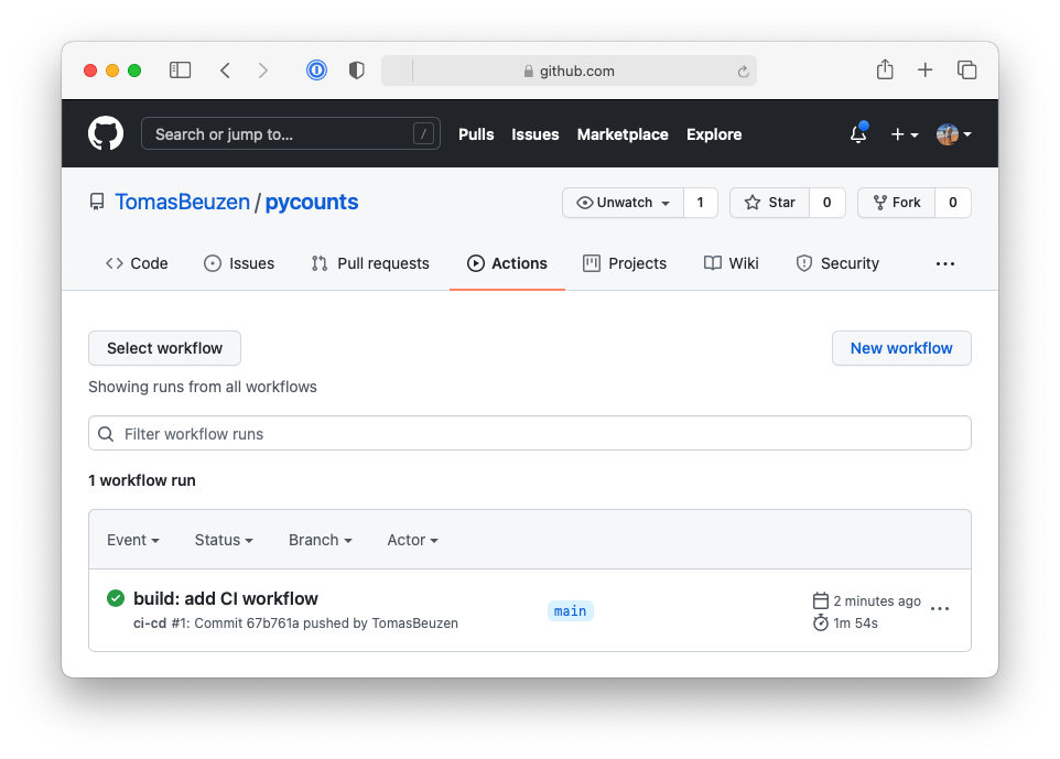 Successfully run continuous integration workflow on GitHub.