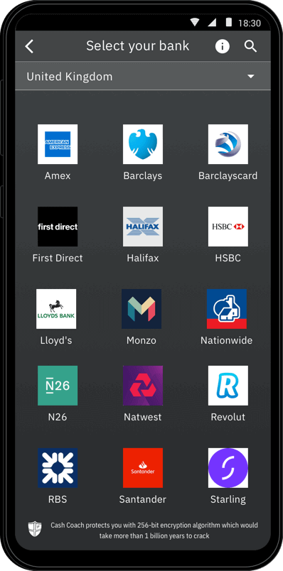 In app Cash Coach connection screen.