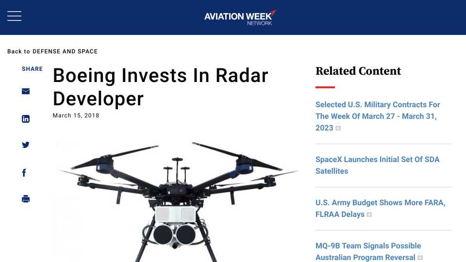 Boeing Invests In Radar Developer