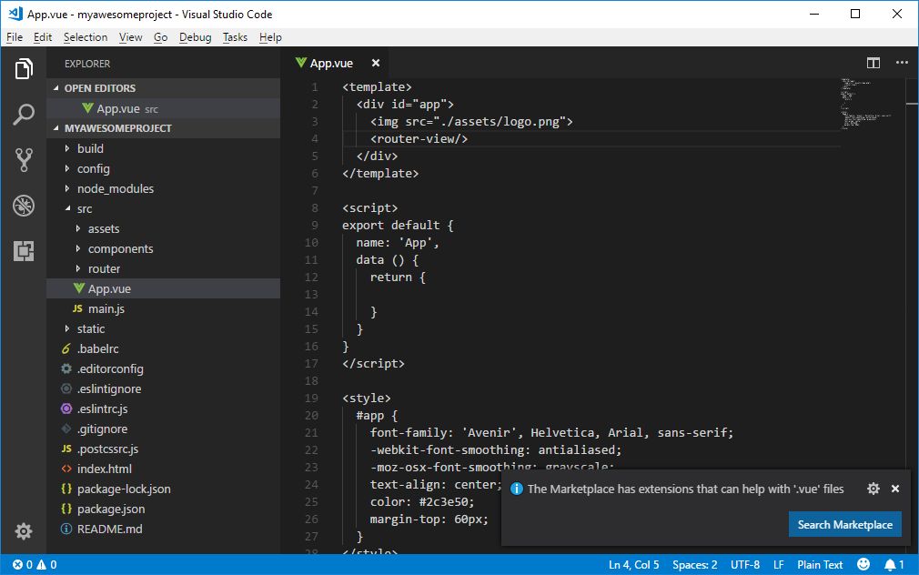 Как открыть проект vue js на visual studio code