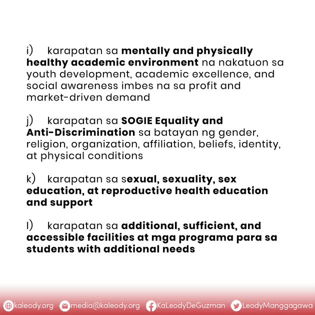 Points 7i-7l of Ka Leody's Education Agenda for the Students' Sector