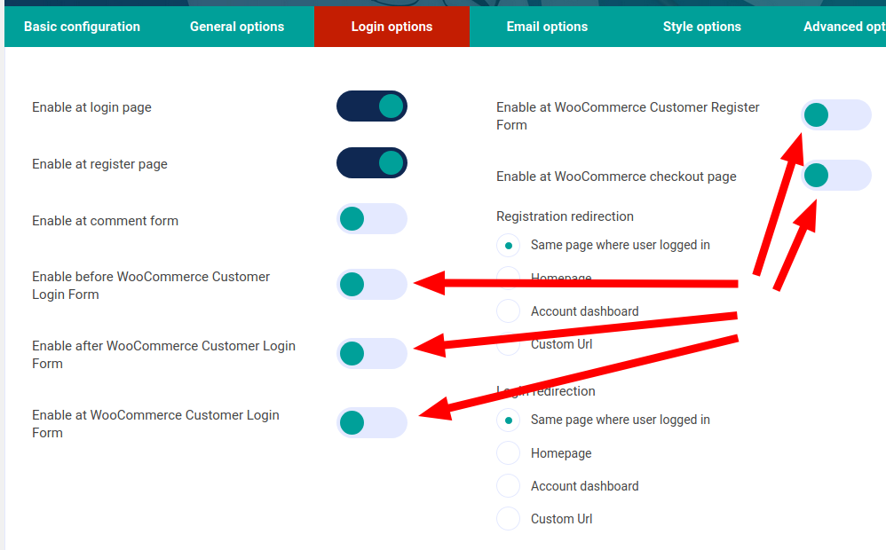 Unikname Connect for WordPress advanced configuration, with configurations for WooCommerce