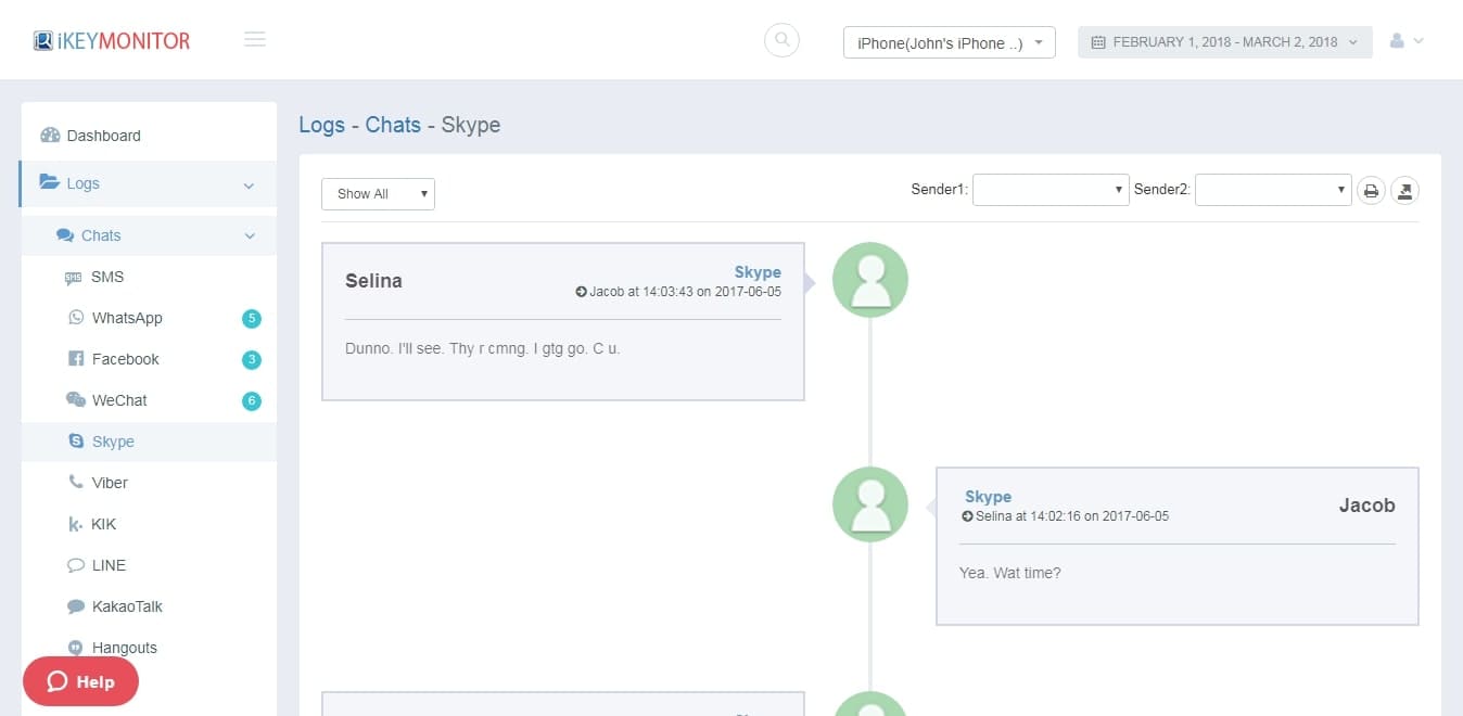 (iKeyMontior Demo) How To Tracker iPhone & Android phones (monitors Skype chat in detail by logging keystrokes entered, recording text messages, and capturing screenshots of Skype chats.)