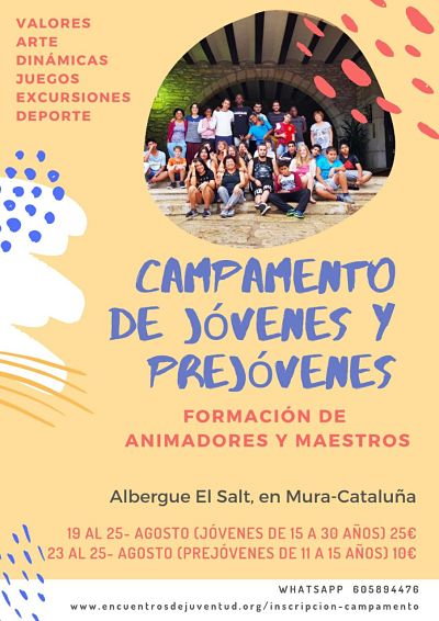 Próximo campamento de verano para jóvenes y prejóvenes (agosto 2019)