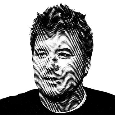 Halftone black and white image of Dan Finneran