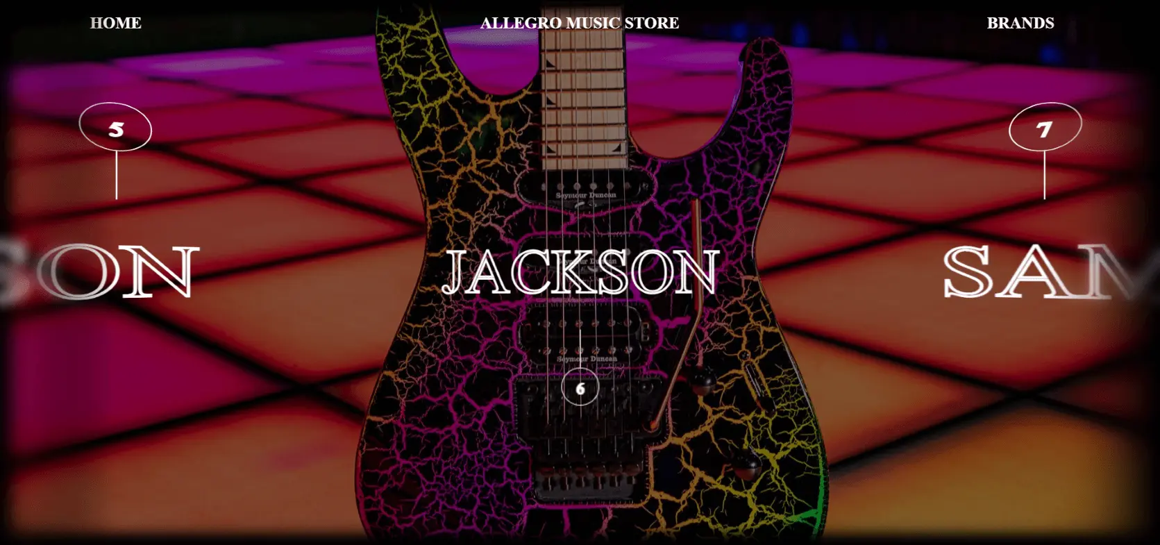 multi-coloured guitar with the words Jackson in the center