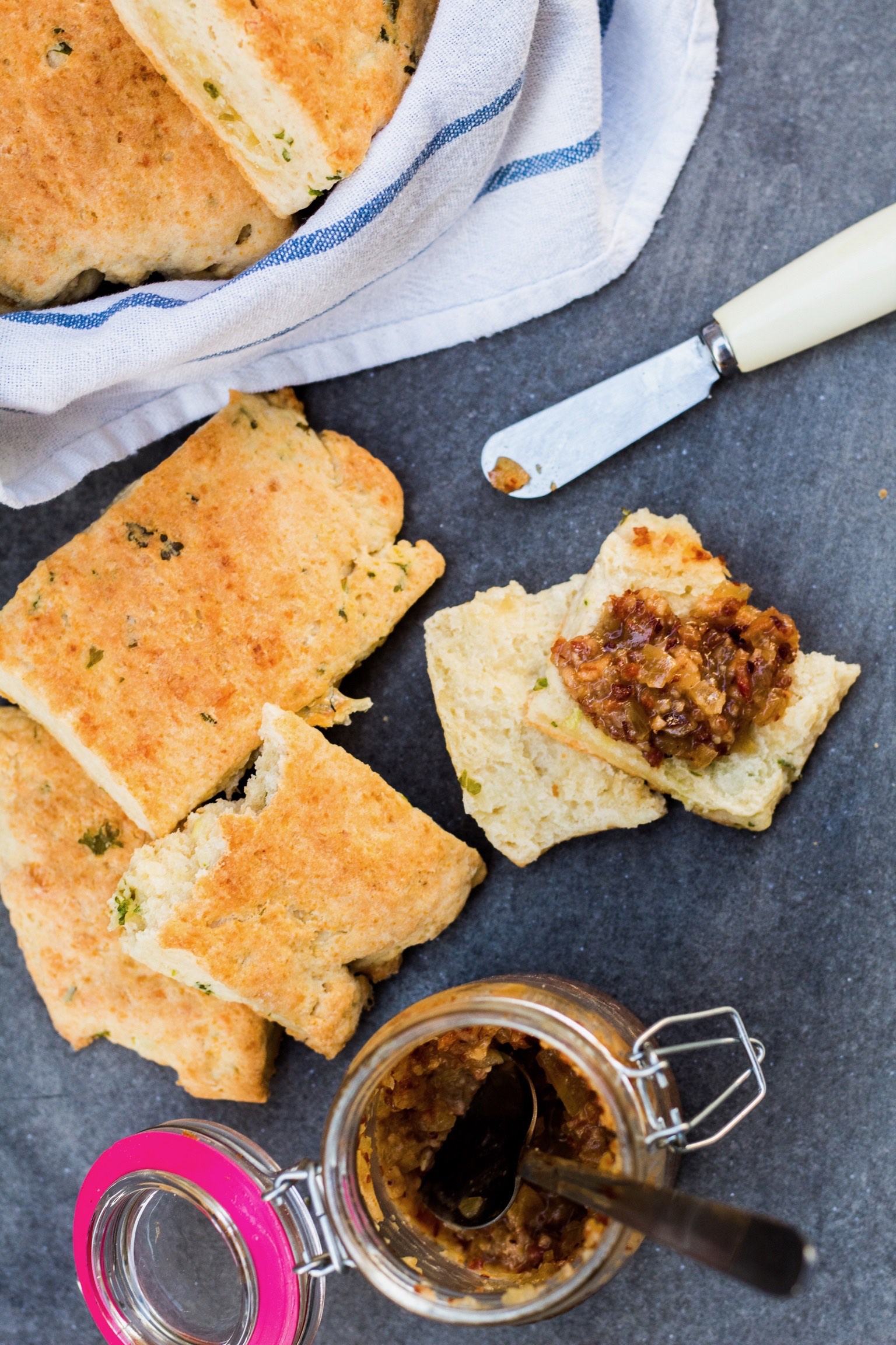 Chive biscuits and bacon butter