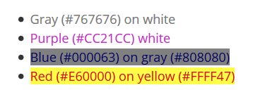 Examples of 4.5:1 colour contrast