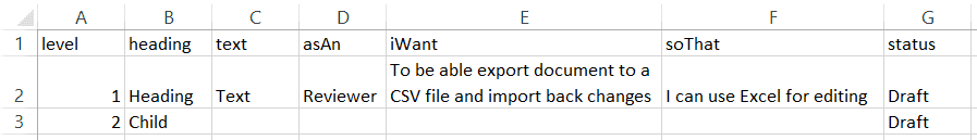 Import CSV to ReqView data structure example