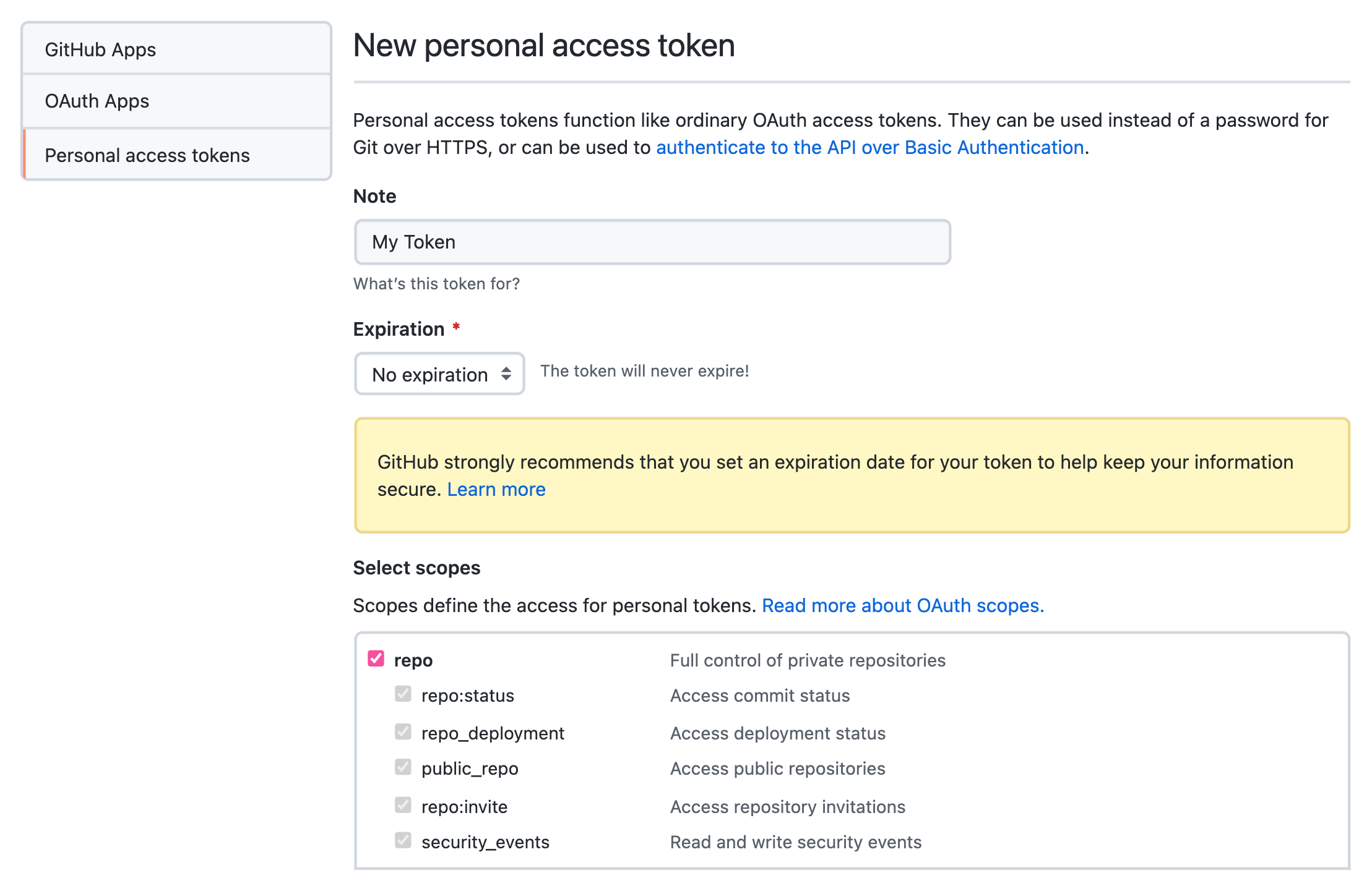 Create a Personal Access Token on GitHub