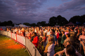 Lingfest 2019 front of stage crowd bathed in light at dusk ©Brett Butler