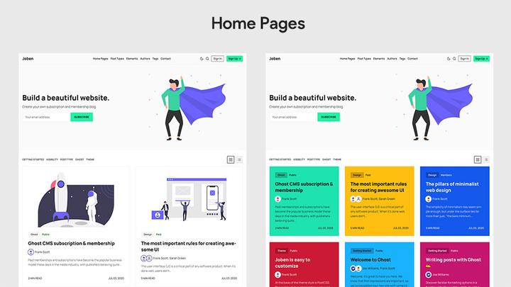 Joben Ghost Theme Home Pages